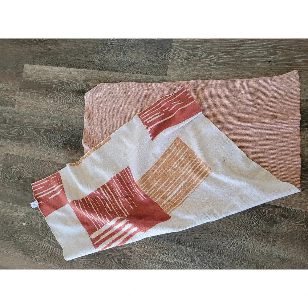 Nordstrom Cotton Knit Throw Blanket Abstract Geometric Terracotta Peach 30x38 #8